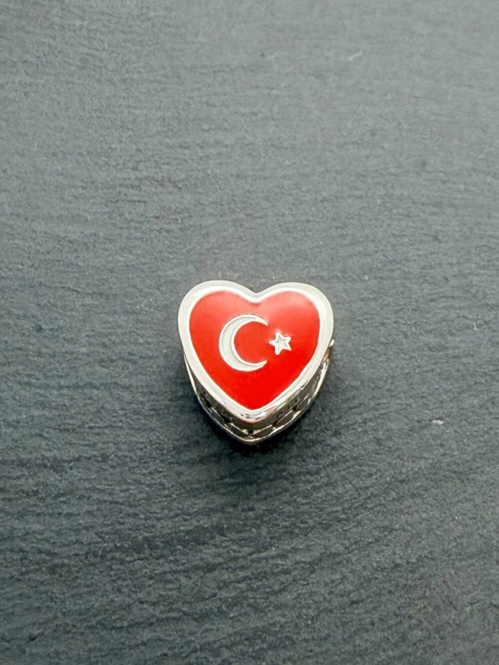 Pandora TÜRKİYE Flag Heart Charm Sterling Silver Jewelry